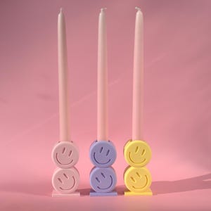 Smiley candle holder, colorful candle holder for taper candles, maximalist design, for dip dye candles, gift idea, birthday