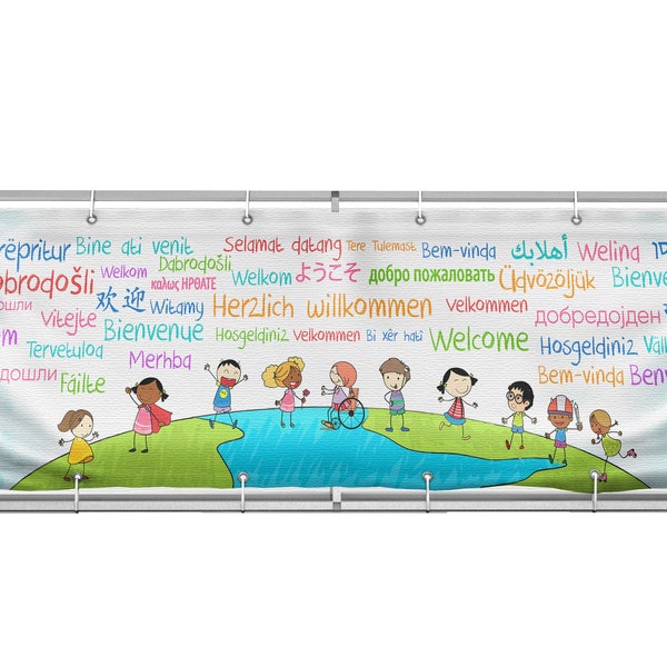 Willkommen Banner in mehreren Sprachen