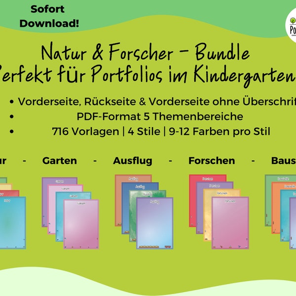 716 Portfolio-Vorlagen für den Kindergarten - Natur und Forscher-Bundle