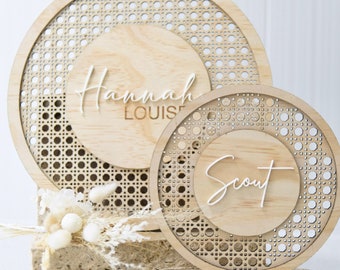Rattan Name Plaque - Custom personalised timber - Rattan look sign for home or business