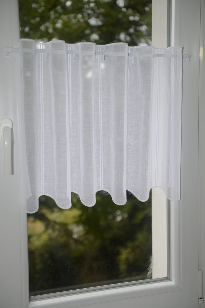 Scheibengardinen Bistrogardine aus Voile in Leinenoptik Stickereipanneau im Farbe Weiß Curtain HILYMI Bild 1