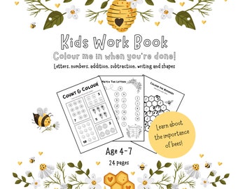 Bee Printable Worksheets, Kids Learning workbook, Educational, Preschool, Home school, Maths, Colouring, Tracing, Alphabet, Shapes, Year 1