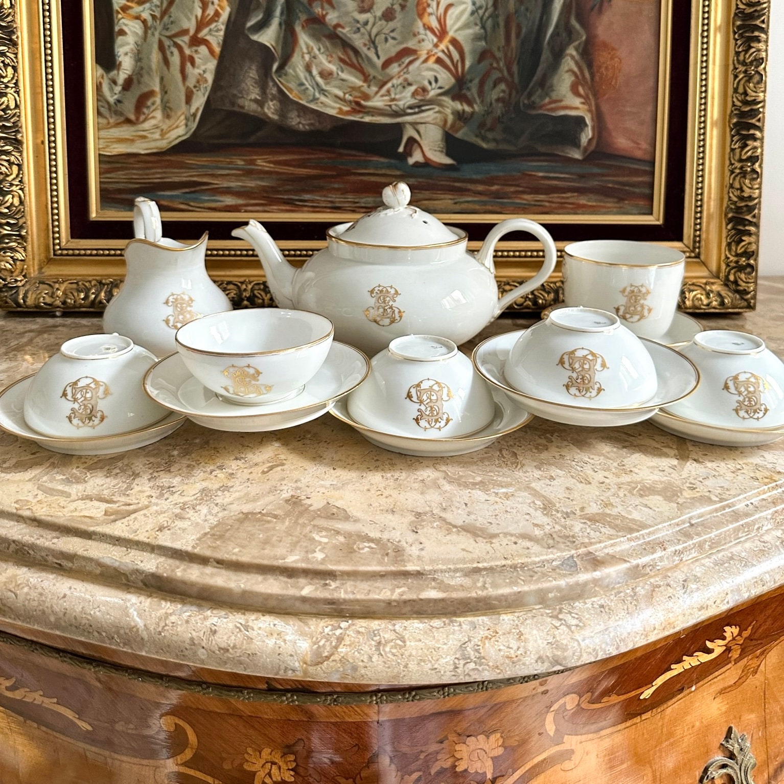 Antique Limoges Tea Set: French Porcelain Coffee Service, 1862