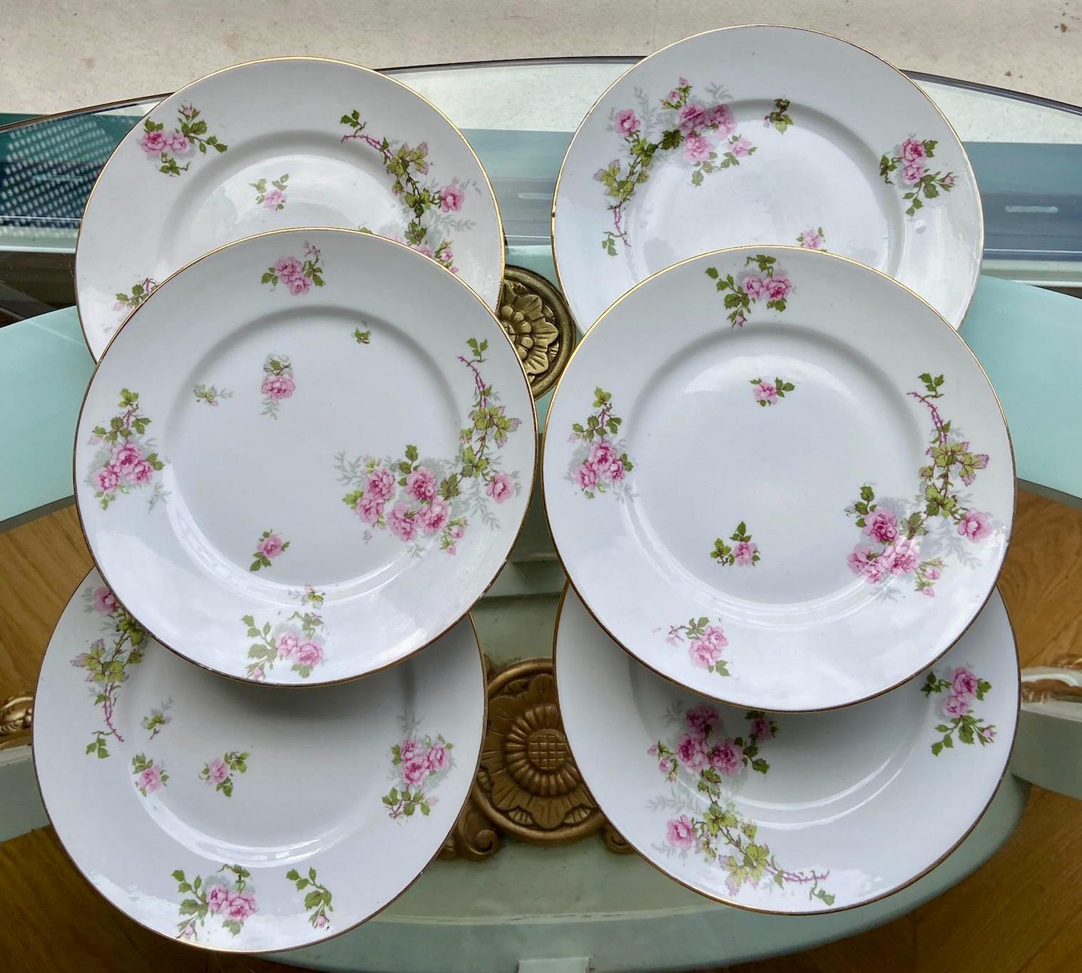 Assiettes Bernardaud Limoges Antiques : Fleurs Roses en Porcelaine