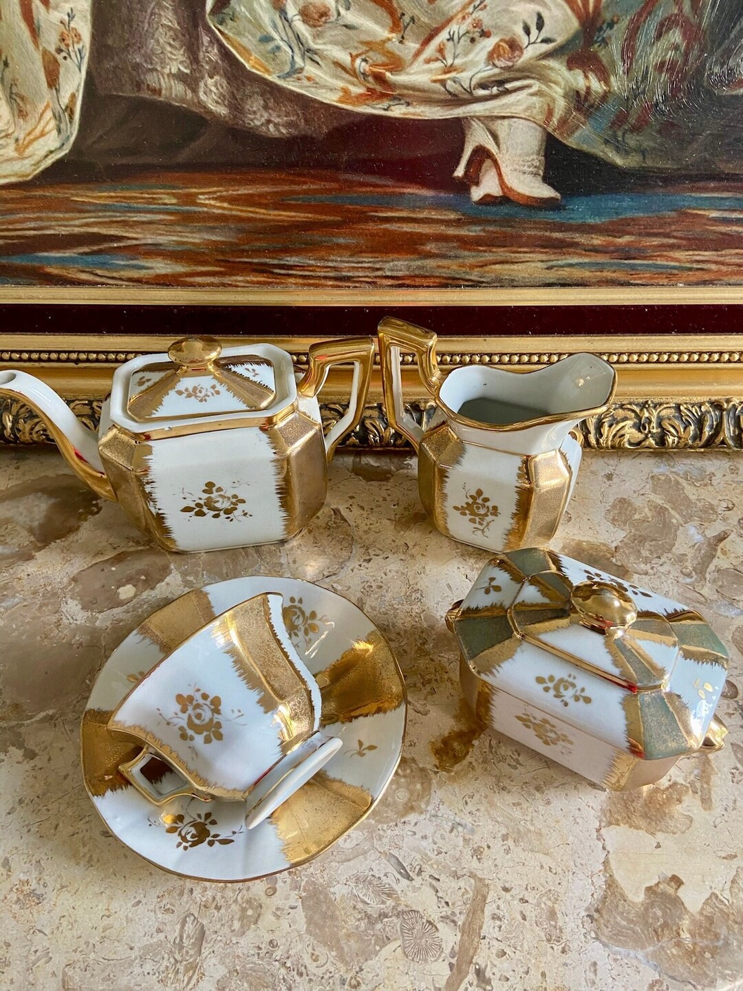 Vintage Limoges Porcelain Tea Set Egoist: France Gold Gilded Service - Etsy