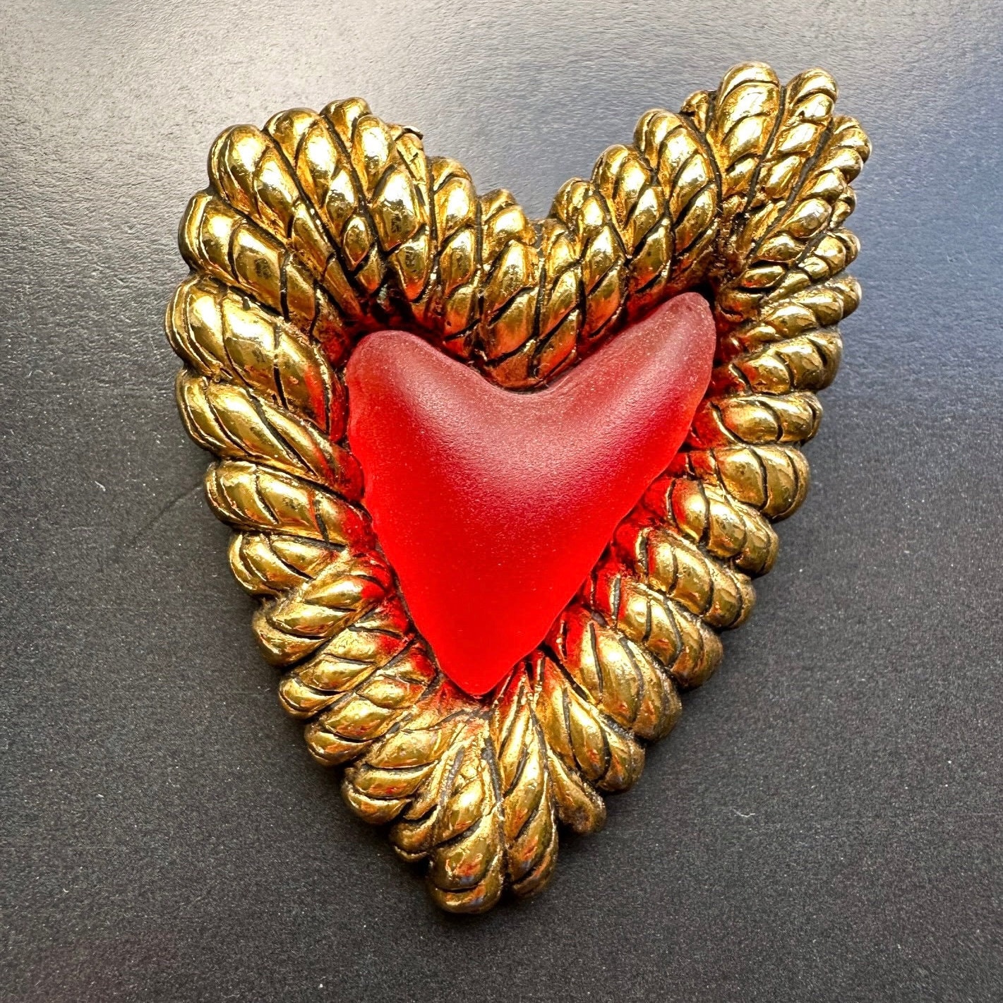 Vintage 80's Heart Cupid I Love You Brooch Pin Chain