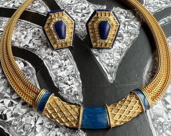 Vintage BALENCIAGA Art Deco Black Enamel Rhinestone Necklace