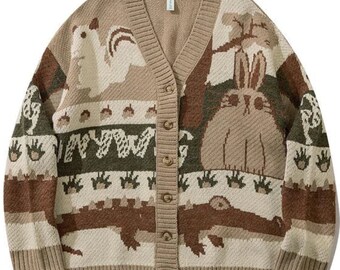 Vintage Vest Oversized Trui Nieuwe Japanse Harajuku Cartoon Gebreide Trui Pullover Hip Hop Streetwear Losse Knitwear Tops