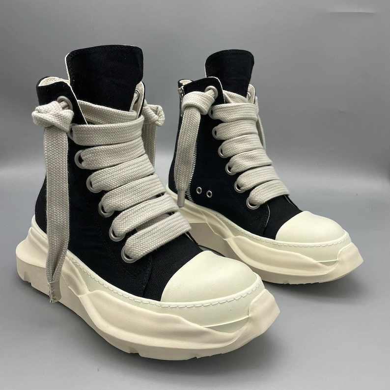 Rick Owens Jumbo Lace Canvas High Shoes Men Double Sole - Etsy