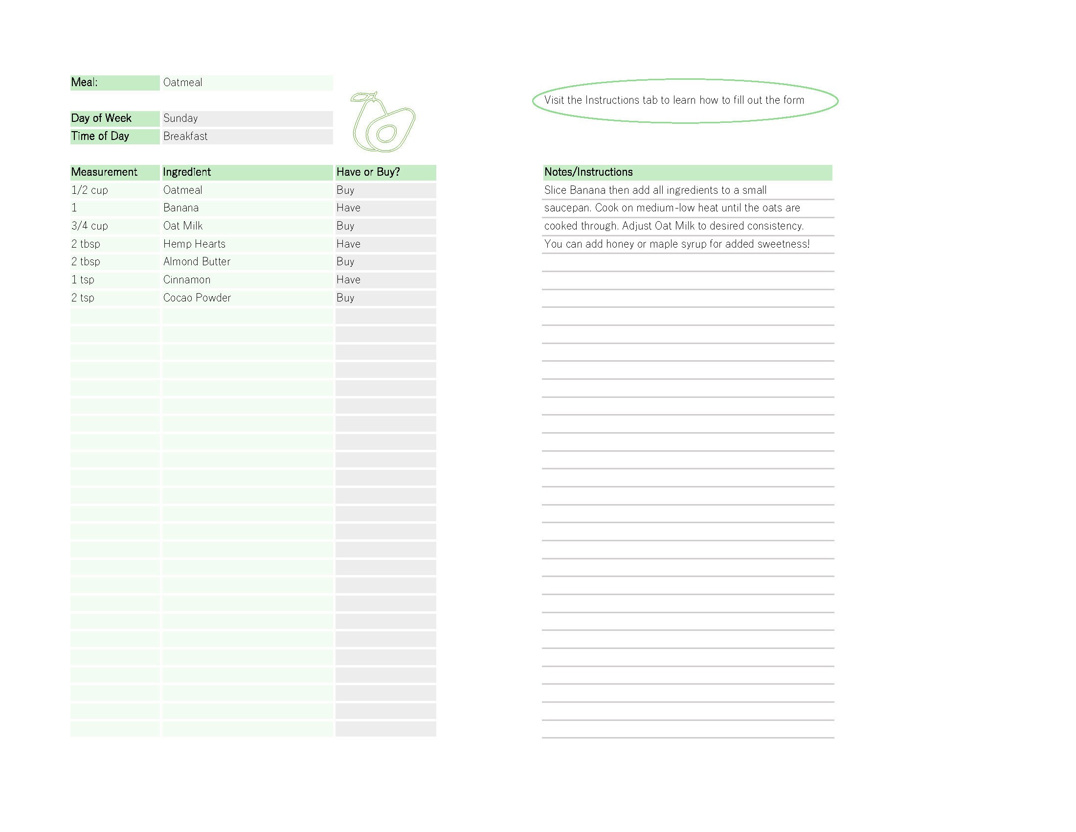 grocery-list-meal-plan-recipe-template-semi-automated-etsy