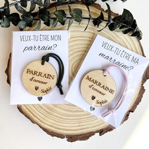 Cadeau proposition marraine, faire-part de grossesse grands-parents, demande marraine, parrain porte-clés en bois, demande de parrain, cadeau de baptême