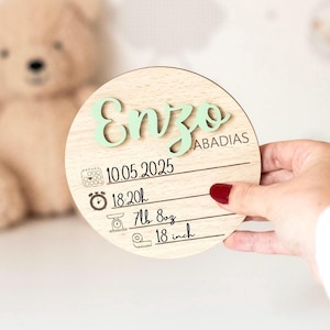 Placa De Nacimiento Personalizada de Madera, Cartel Natalicio De Madera, Disco Nacimiento Bebé, Regalo Recién Nacido, Regalo Baby Shower