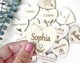 Wedding Table Decor, Personalized Wooden Heart, Place Settings, Thank You Favors, Gift Labels, Personalised Place Names, Wedding Guest Names