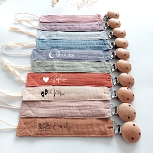 Schnullerband mit Namen Benutzerdefinierte Baby Name Schnullerkette Name Baby Schnullerkette aus Baumwolle Personalisierte Baby-Dusche-Geschenk Neugeborenen Geschenk Bild 1