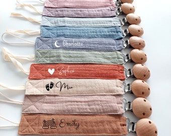 Attache-tétine avec nom | Prénom personnalisé pour bébé | Name Attache-sucette | Attache-sucette en coton pour bébé | Cadeau personnalisé pour baby shower | Cadeau nouveau-né