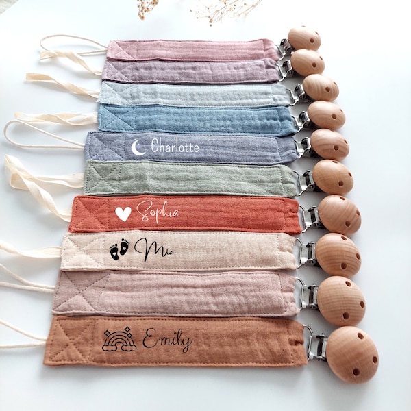 Attache-tétine avec nom | Prénom personnalisé pour bébé | Name Attache-sucette | Attache-sucette en coton pour bébé | Cadeau personnalisé pour baby shower | Cadeau nouveau-né