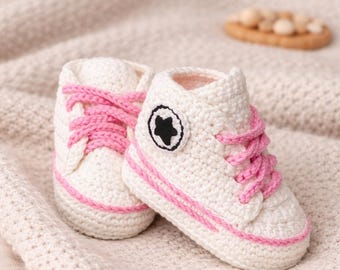 Handgjorda virkade babysneakers: Bomullsskor för nyfödda