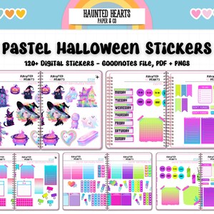 Digitale Halloween-stickers pastelkleuren, Goodnotes-stickers, digitale plaknotities, Bullet Journal-stickers, digitale plannerstickers png, iPad