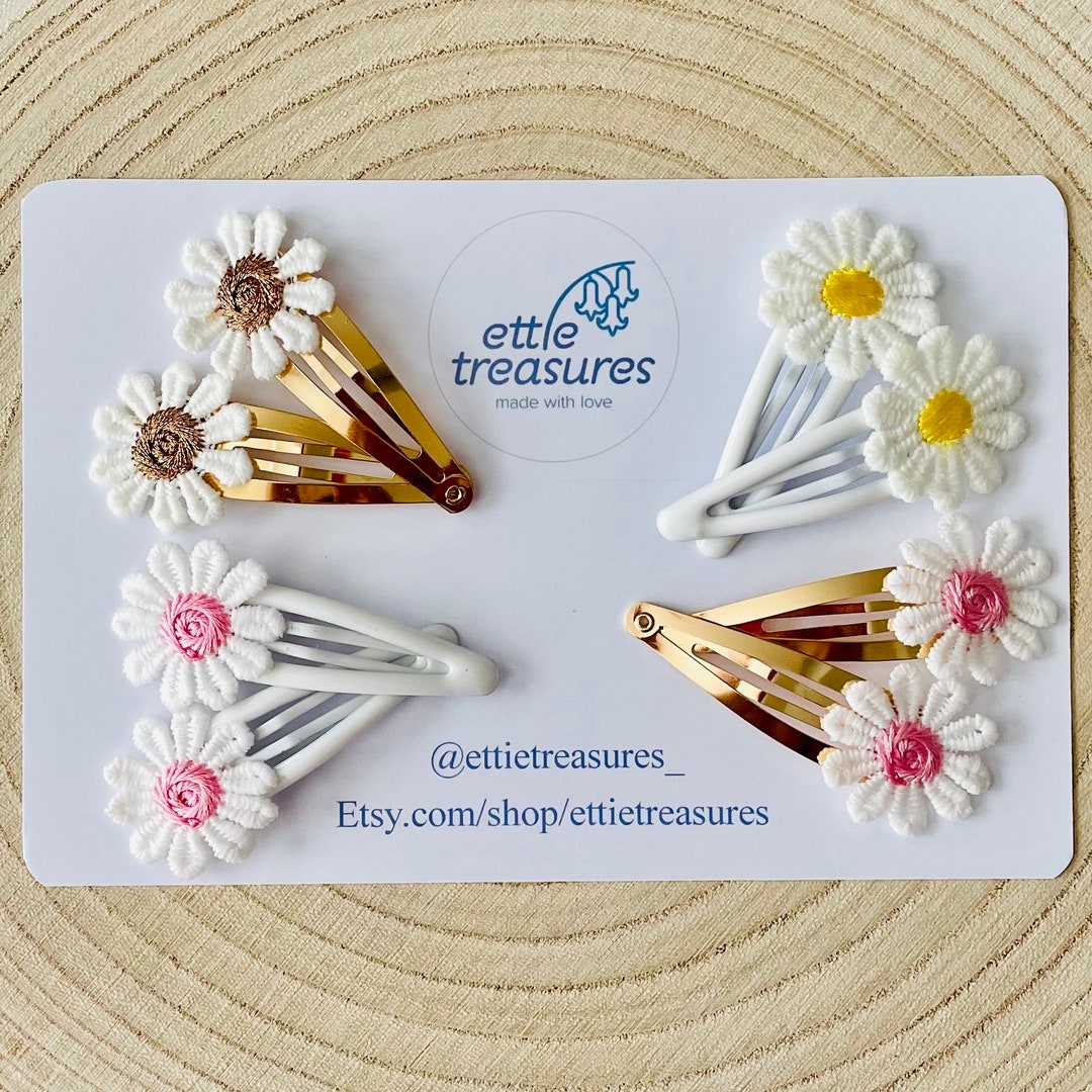Daisy Hair Clips Yellow Bronze Pink Flower Snap Hair Clips Toddler Children Set of Two. Etsy UK