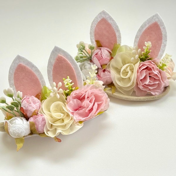 Bunny rabbit headband | bunny ear headband | flower headband | photo prop baby | festival headband | girl role play |Baby toddler + children