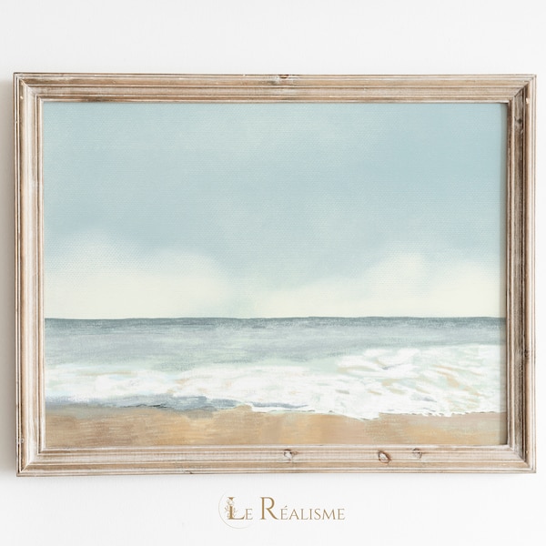 Muted Beach Painting | Vintage Coastal Seascape Print | Ocean Printable Art  -  no. 0050