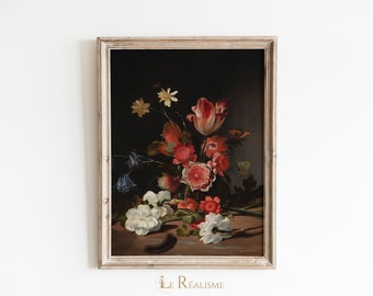 Dark Floral Painting | Antique Art Print | Printable Art  -  no. 0084