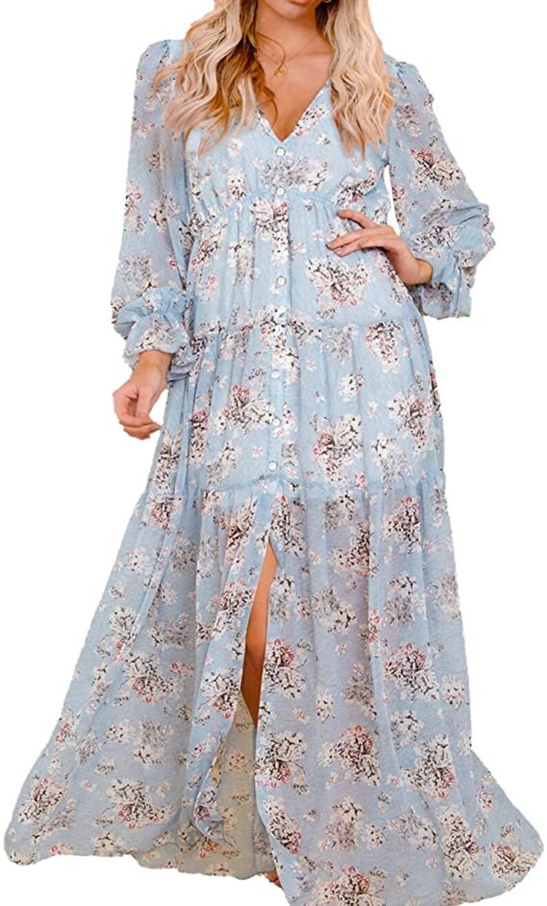 Women's Long Sleeve Floral Maxi Dress V-neck Casual Long - Etsy