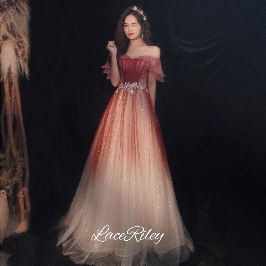 Glitter Wine Red Tulle Prom Dress,off Shoulder Evening Prom Dress,evening Gown Graduation Party