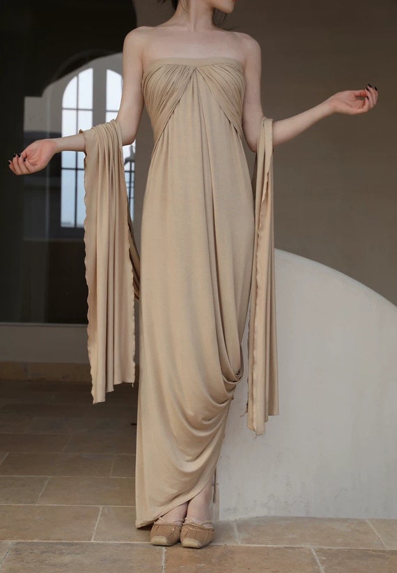 Greek Goddess Dress Oil Painting Retro Vacation Fairydress Evening
