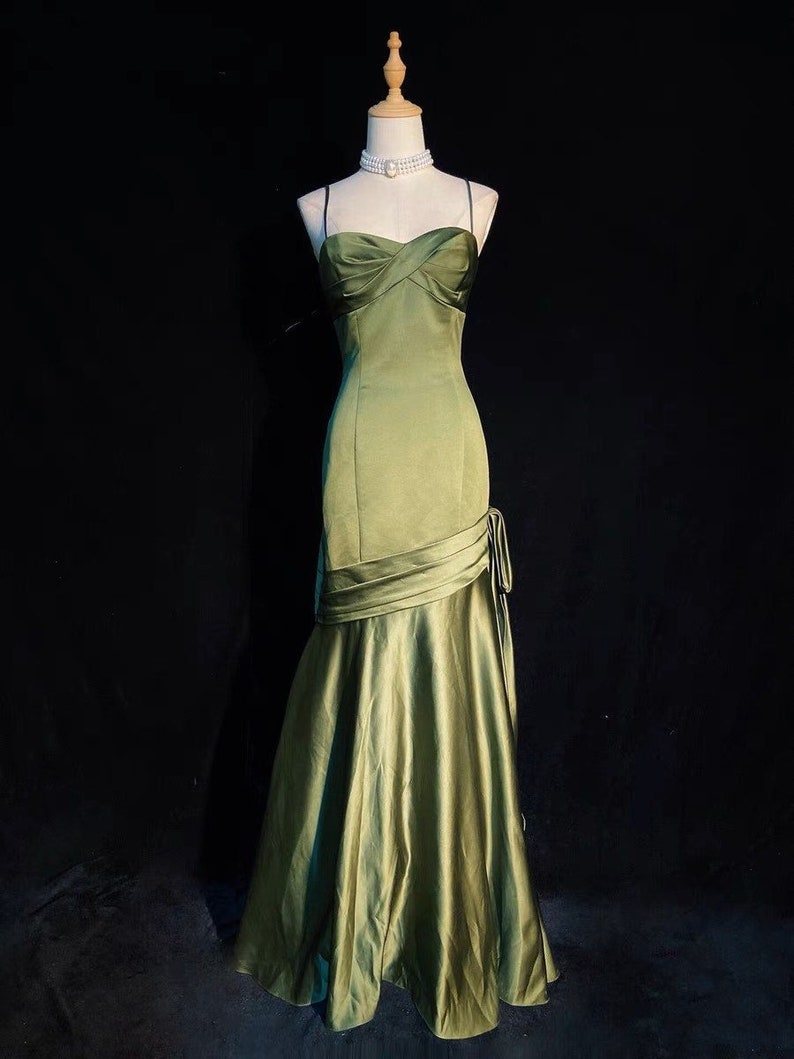 Green Satin Slip Prom Dress Evening Gown Graduation Party Etsy