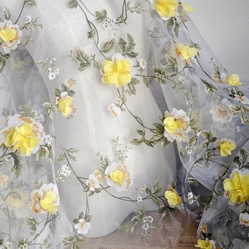 3D Yellow Chiffon Floral Lace Fabric Organza Fabric Exquisite - Etsy