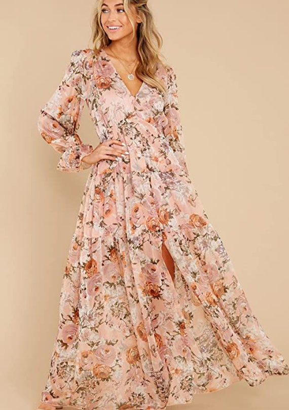 Casual long sleeve floral maxi best sale dress