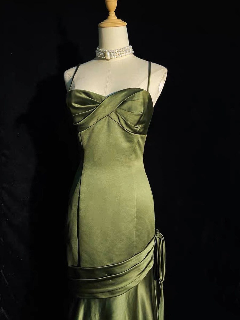 Green Satin Slip Prom Dress Evening Gown Graduation Party Etsy
