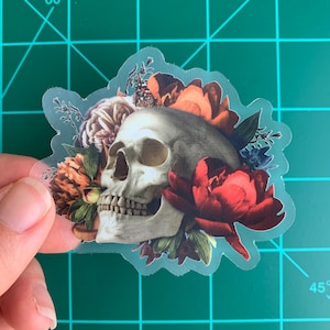 Floral Skull Sticker | Waterproof Vinyl | 3 in | Moody Dark Sticker | Gothic Floral Skull