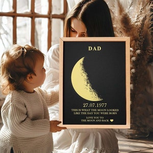 Cadeau d'anniversaire personnalisé, cadeau le jour de votre naissance, impression personnalisée phase de lune, carte des étoiles par date, cadeau fête des pères, art mural phase de lune