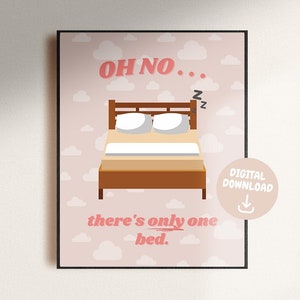 One Bed Trope | Bookish Romance Tropes Digital Print Poster Art