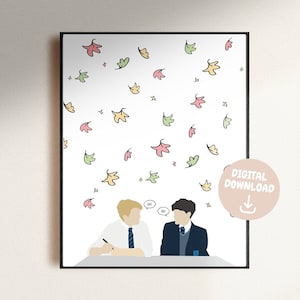Heartstopper Leaves Hi Scene | Heartstopper by Alice Oseman Nick Nelson and Charlie Spring Digital Print Poster Art
