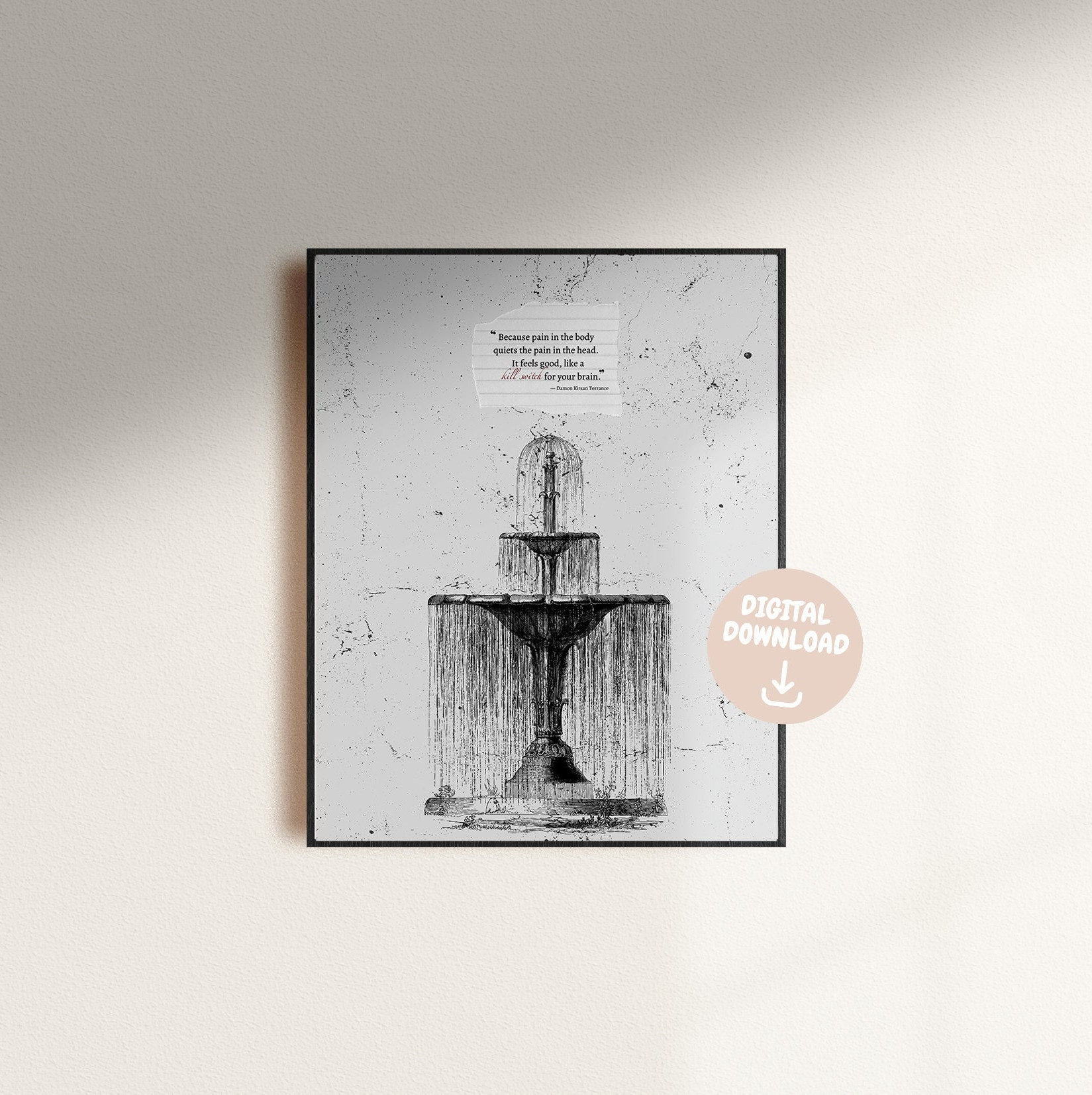 Fountain Damon Torrance Kill Switch Quote | Devil's Night Series by Penelope Douglas Digital Print Poster Art