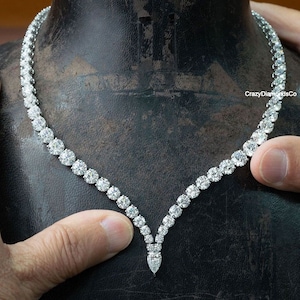 10 x 7 MM Naszyjnik tenisowy z diamentami w szlifie gruszkowym Moissanite, delikatny naszyjnik ślubny z diamentami Iced Out, ręcznie robiony naszyjnik ze złota 18k