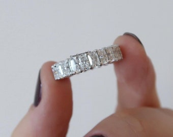 Radiant Cut Lab Diamond Wedding Band, White Gold matching Band, Fancy 5X3 MM Radiant Shape White Lab Diamond, Full Eternity Engagement Ring