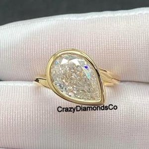 2.7CT Diagonal Pear Cut Moissanite Diamond Engagement Ring, Twisted Bypass Shank Wedding Ring, 18k Yellow Gold Proposal Ring, Tear Drop Ring