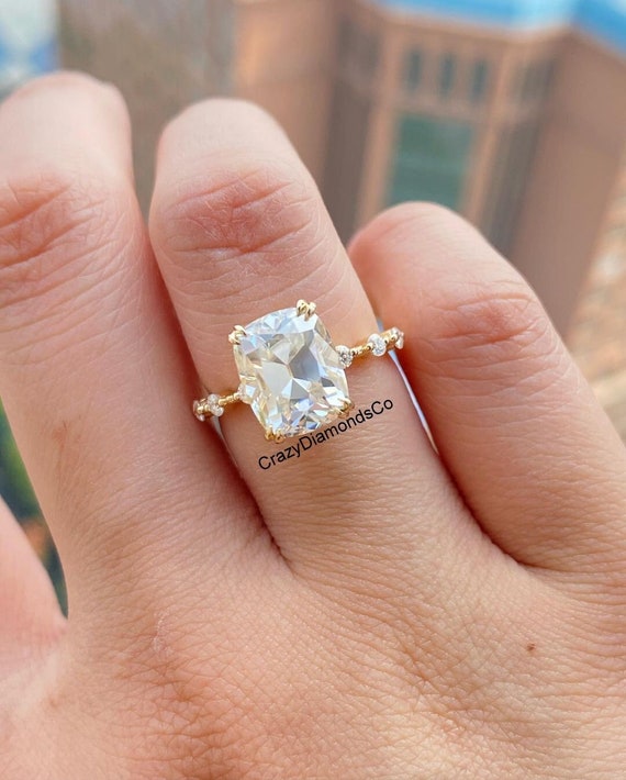 Vintage Elongated Old Mine Cushion Cut Moissanite 3.80 CT Etsy