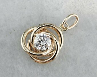 Round Cut Moissanite Diamond Only Pendant, Love Knot Pendant In 14k Rose Gold, 5.50 MM Round Cut Moissanite Pendant, Handmade Bridal Jewelry