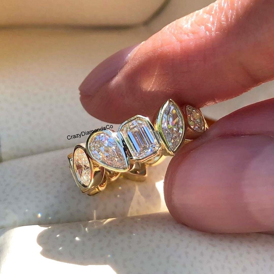 Multi Shape Diamond Bezel Set Band, Classic Pear, Marquise