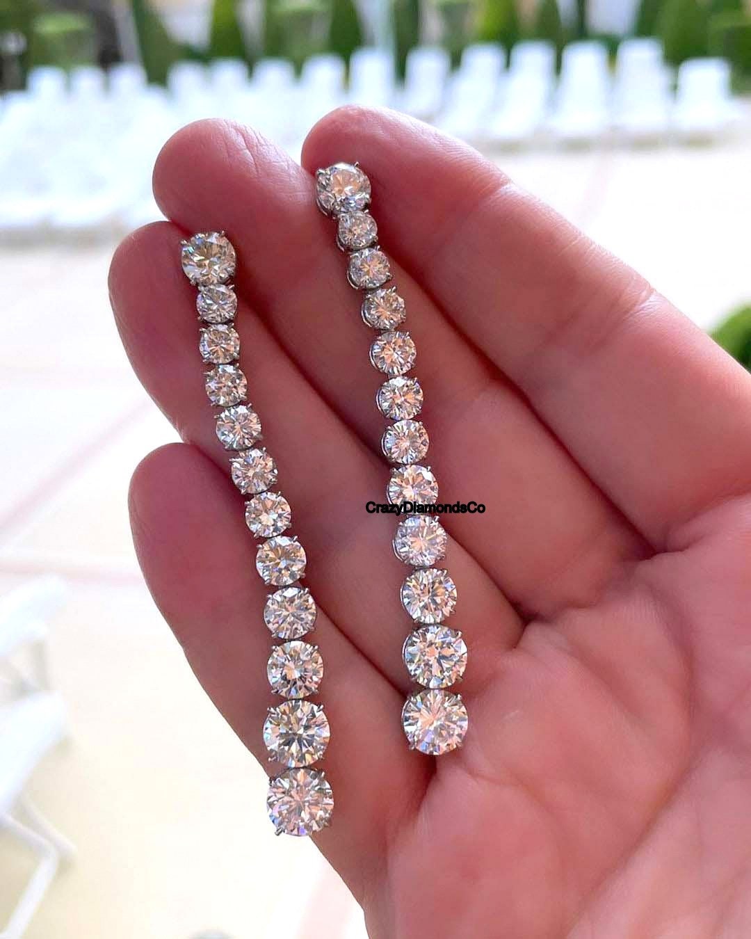 Moissanite Diamond Earrings, Tennis Falling Earrings, Dangling Drop