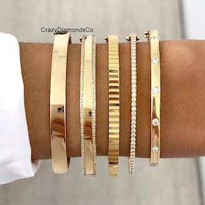6 mm Wide Plain Bangle, 1.3mm Round Cut Moissanite Bangle, Geometric 4 mm Wide Bangle, 3.5mm Round Cut Flush Set Bangle, Pave Diamond Bangle