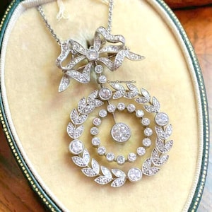 Antique Wedding Victorian Pendant, Edwardian Art Deco Pendant, Unique Party Wear Pendant, 4 MM Moissanite Diamond Bridal Victorian Jewelry