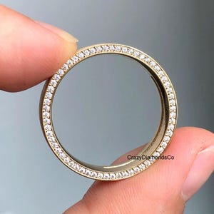 Lab Diamond Men&#39;s Ring, Round Cut Moissanite Stacking Band, Double Side Diamond Pave With Middle Hide Pave Edge Band, 14k Gold Satin FInish