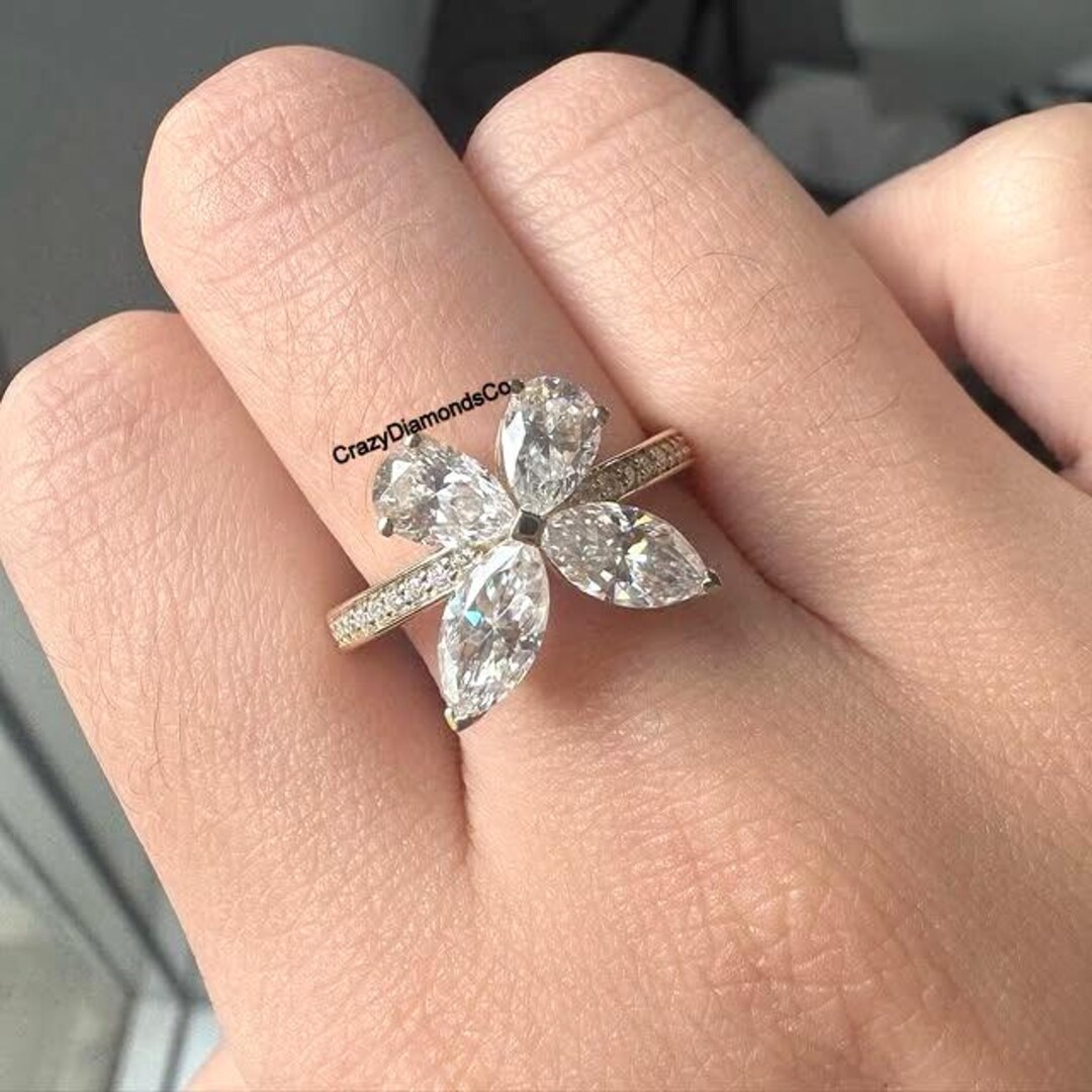 Butterfly Wedding Ring, Marquise & Pear Cut Moissanite Ring, Pave ...