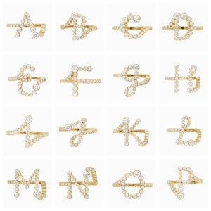 Anillo de compromiso con nombre y letra engastada en bisel de diamantes de moissanita, con palabras alfabéticas de la A a la Z, regalo de cumpleaños y graduación en oro amarillo de 14 k